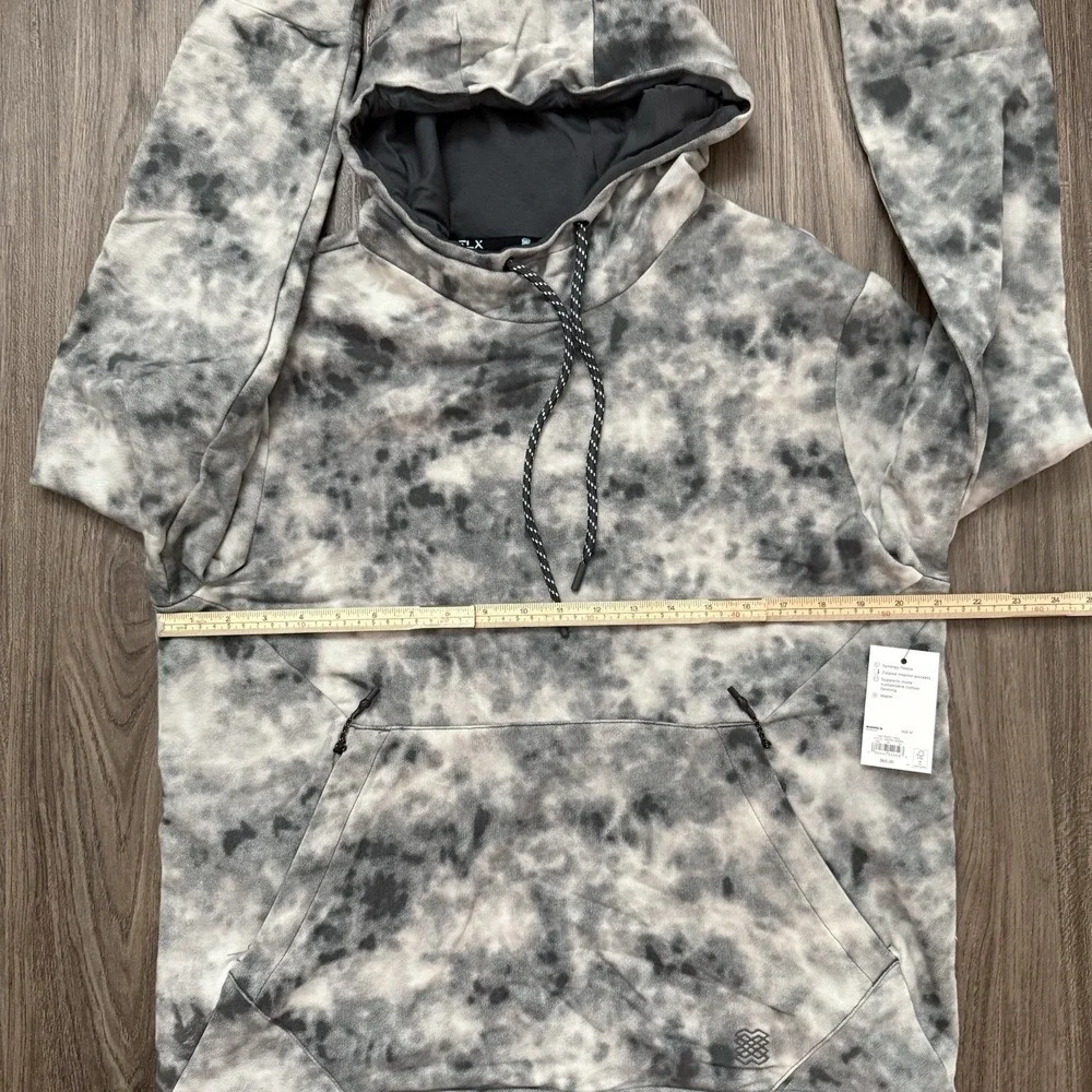 FLX Synergy Fleece Sweatshirt Hoodie Green TieDye Print Zip Pockets Medium NWT
